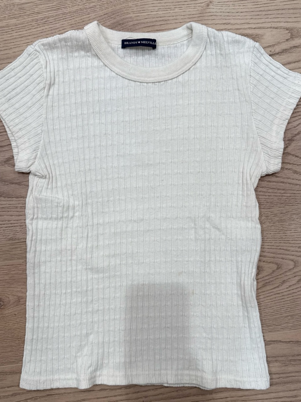 Brandy Melville Cream Ribbed Short Sleeve Tee